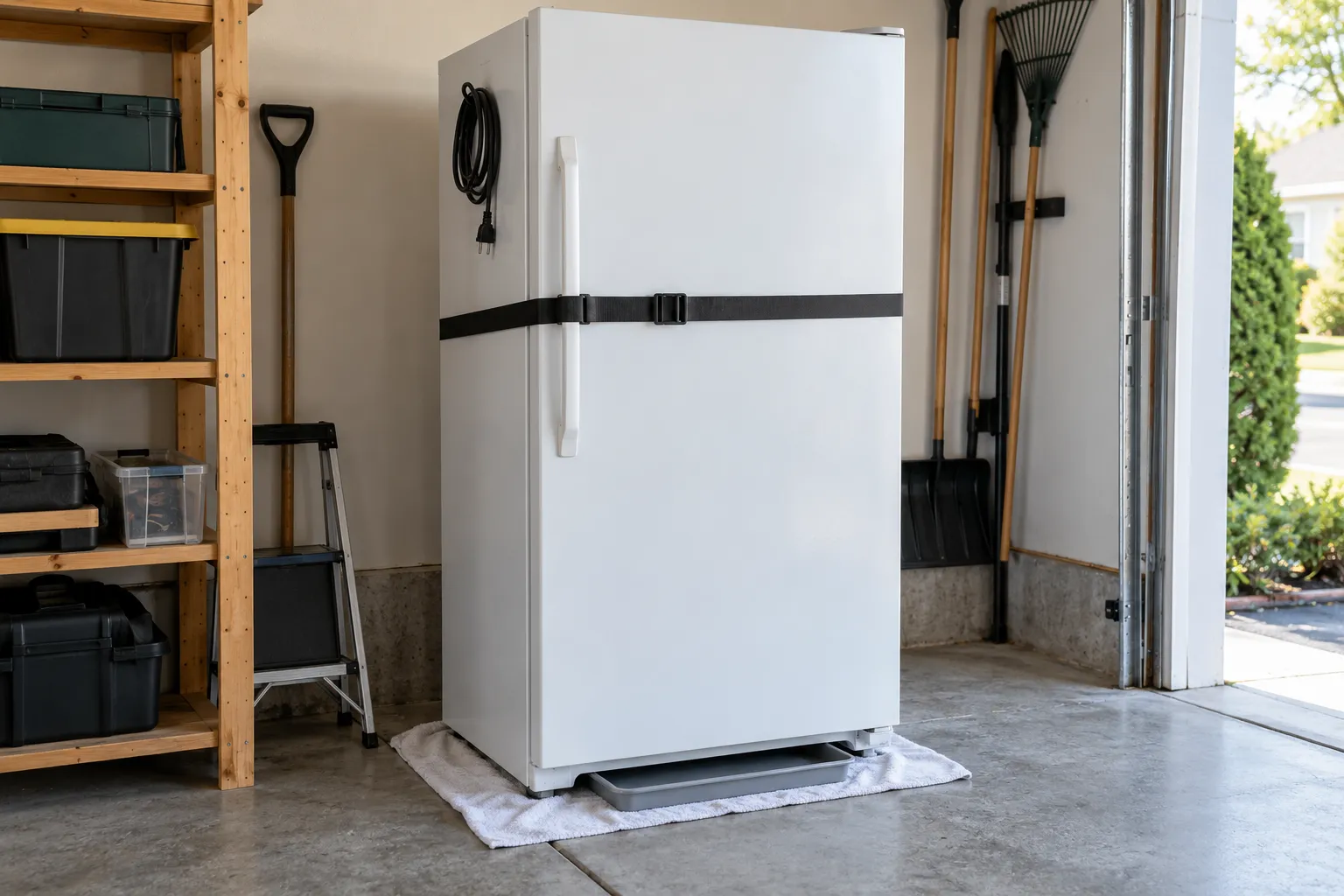 Prepared freezer removal with cords and loose parts secured